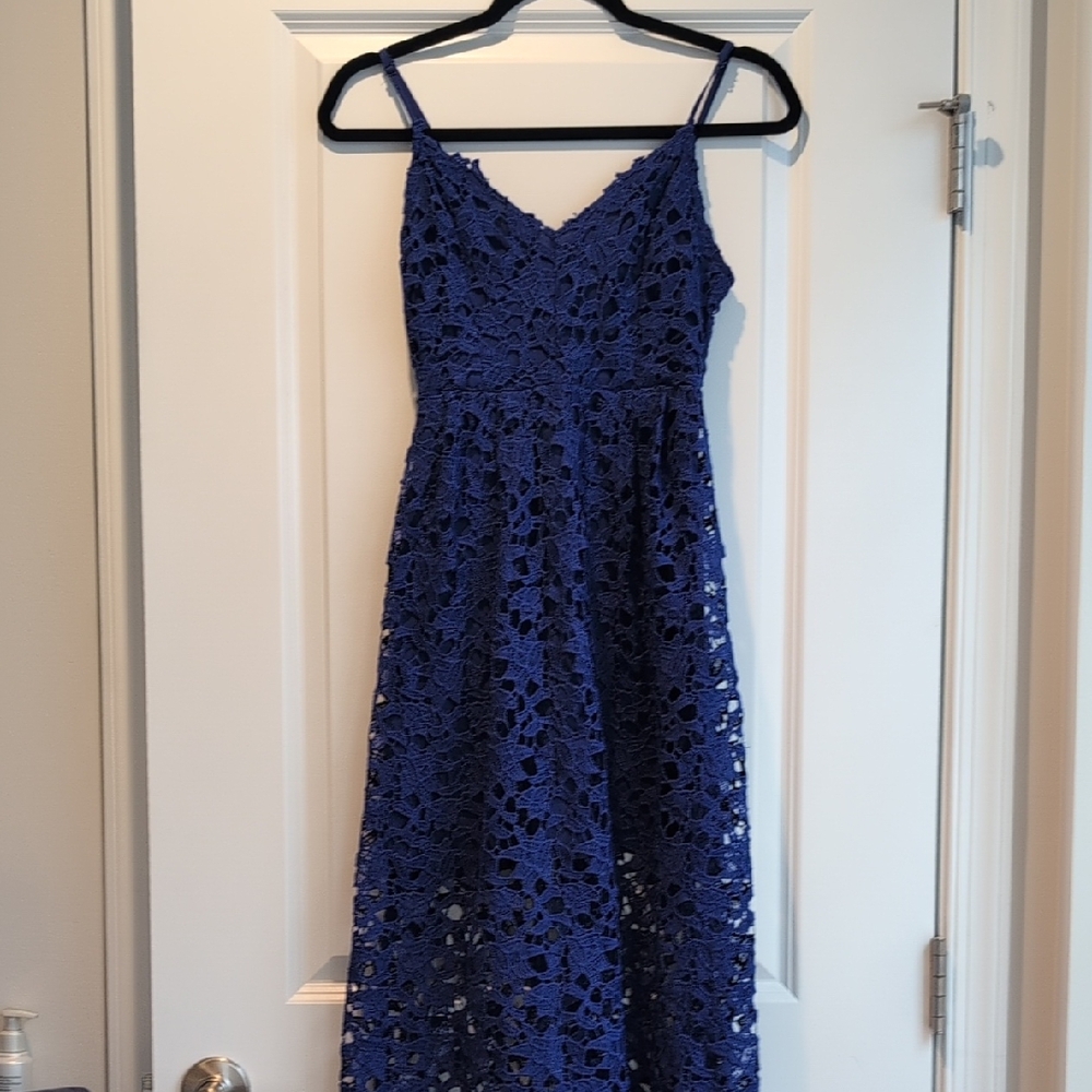 ASTR Lace A Line Midi Blue Dress